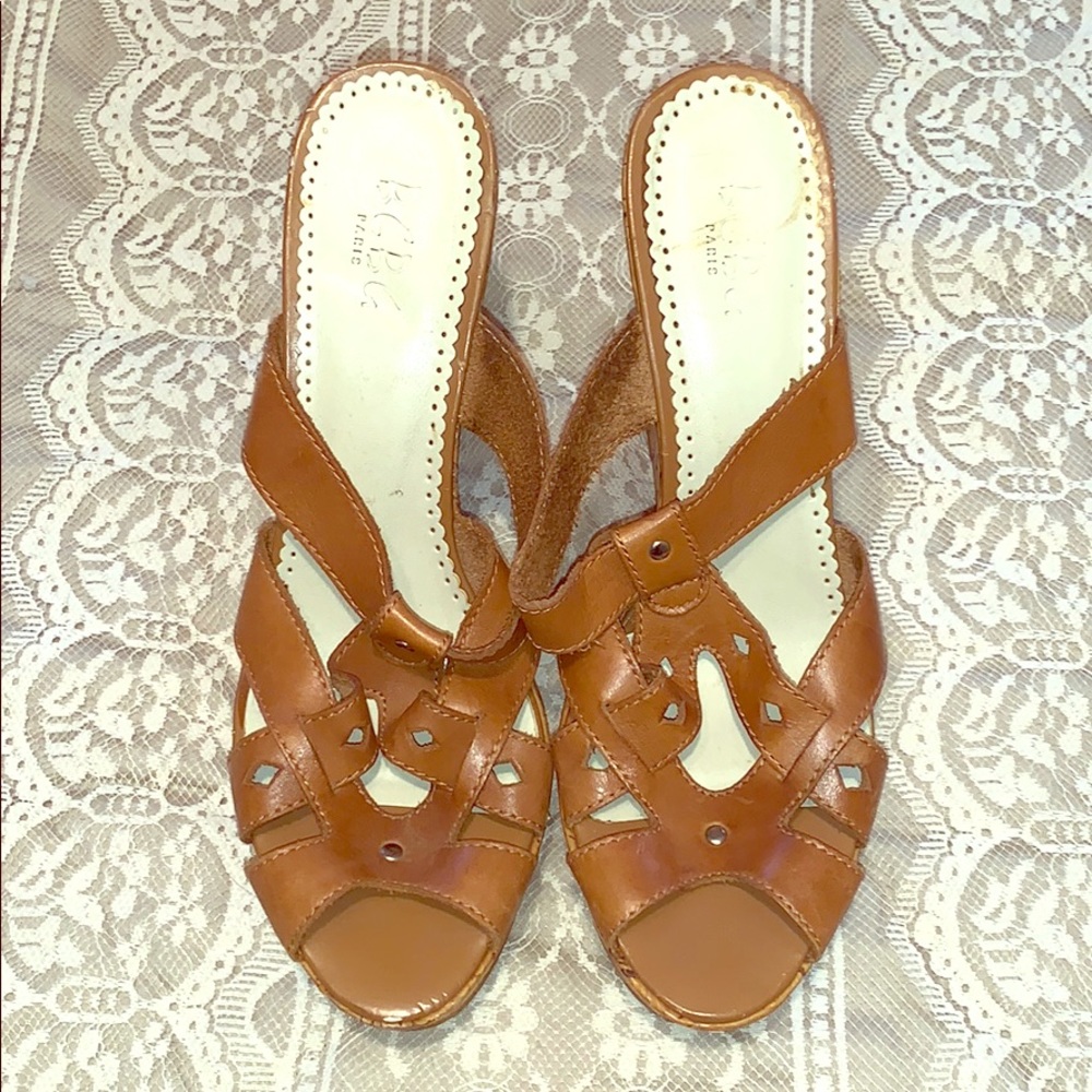 BCBG | Shiny Cork High Wedge Slip-on Sandals